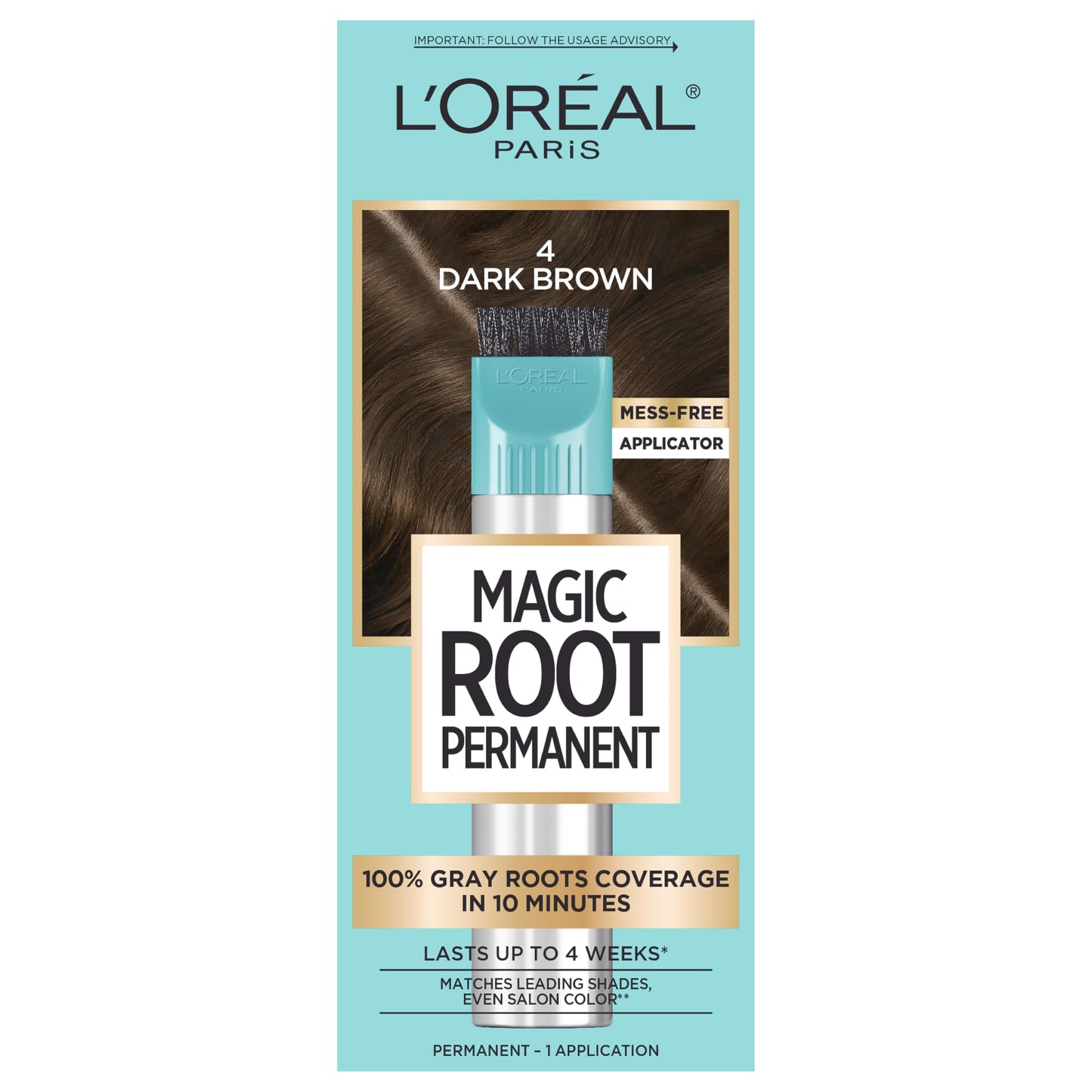 L'Oreal Paris Magic Root Permanent Hair Color Kit, 100% Gray Hair Coverage In Just 10 Minutes, Precision Brush Applicator for Seamless Application, 4