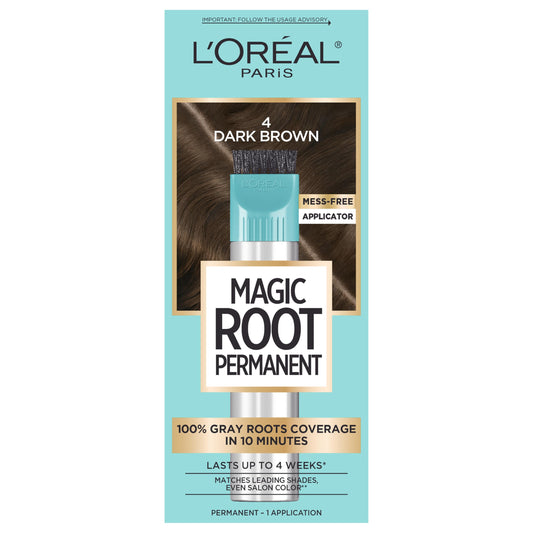 L'Oreal Paris Magic Root Permanent Hair Color Kit, 100% Gray Hair Coverage In Just 10 Minutes, Precision Brush Applicator for Seamless Application, 4