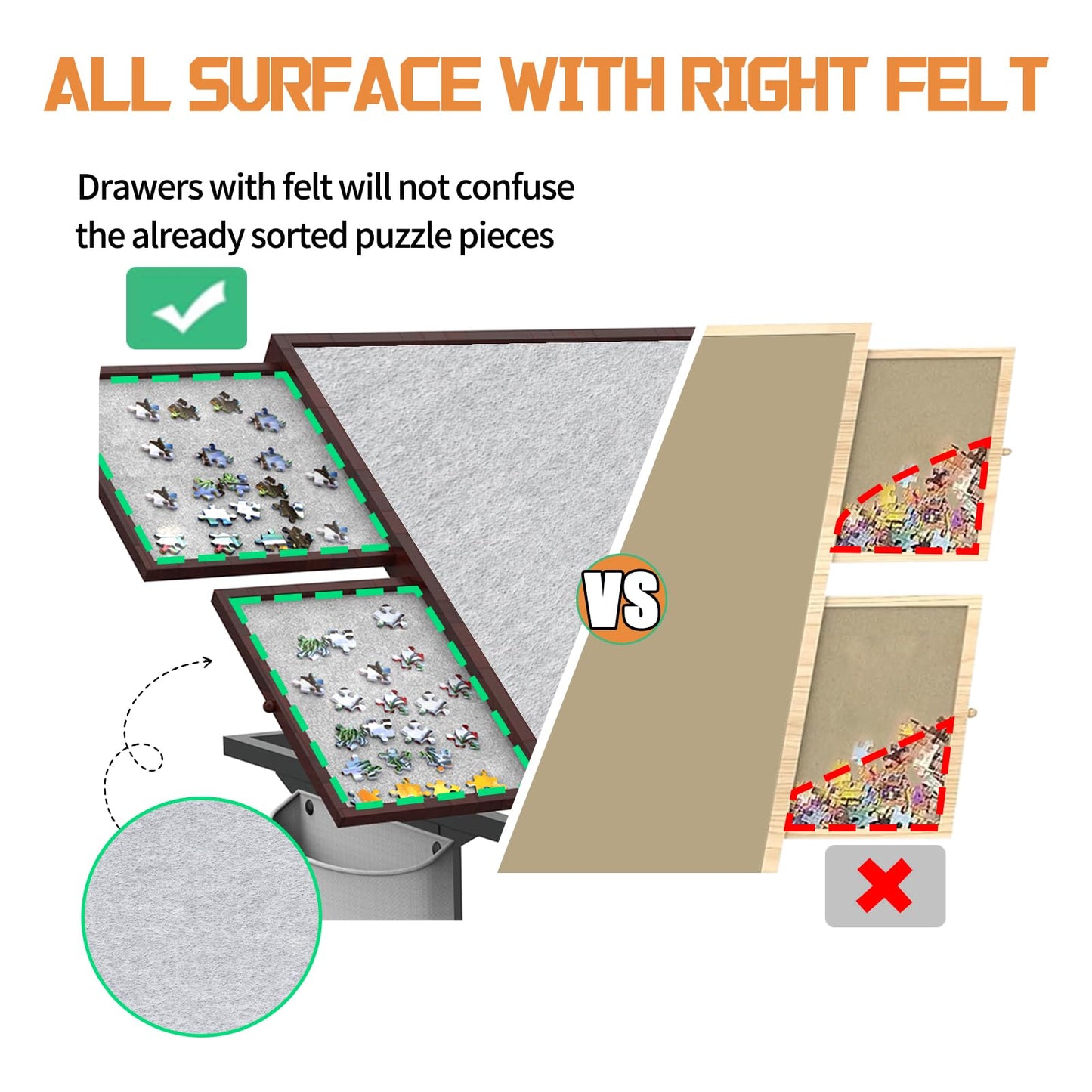 Doerpuz Jigsaw Puzzle Table – 1500 Piece Board with Legs, Wheels & Storage Pocket, 5 Adjustable Levels, Drawers, Coffee Color