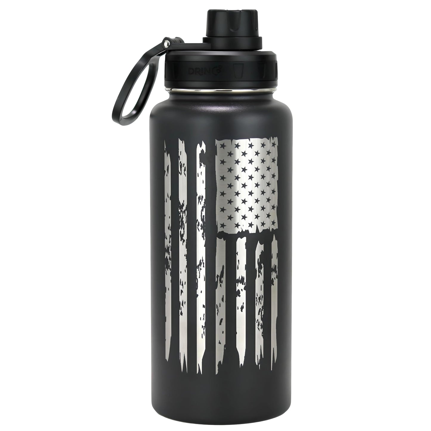 DRINCO Stainless Steel Water Bottle Spout Lid Vacuum Insulated Double Wall Water Bottle Wide Mouth Leak Proof Keep Cold Sport Camping (USA Flag)
