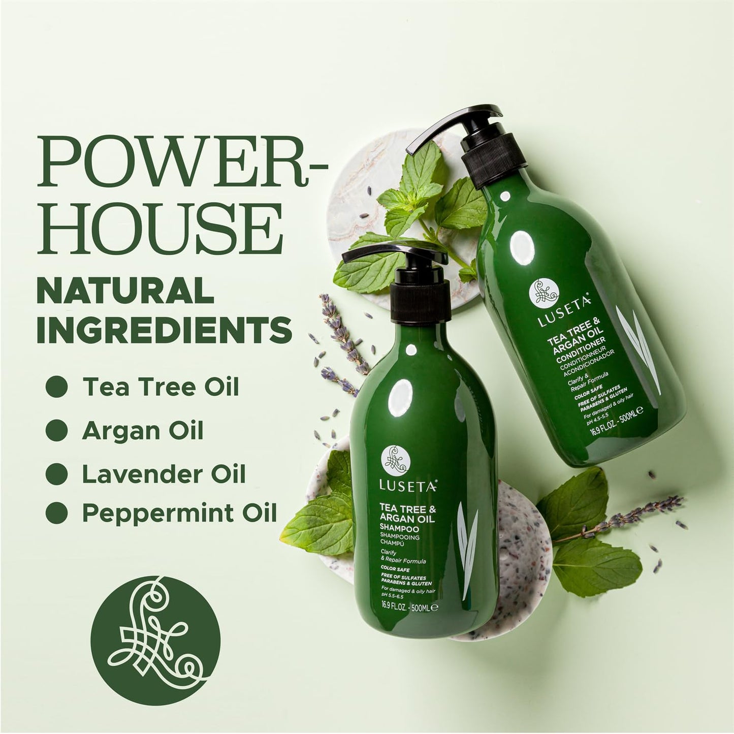 Luseta Tea Tree Oil Shampoo and Conditioner Set for Flaky, Dry Scalp - Cooling Peppermint & Lavender, Refreshes Scalp & Removes Buildup, Sulfate-Free