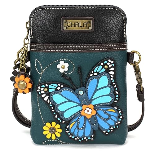 CHALA Garden Animal Collection Cell Phone Crossbody Purse-Women PU Leather/Canvas Multicolor Handbag with Adjustable Strap - Blue Butterfly…