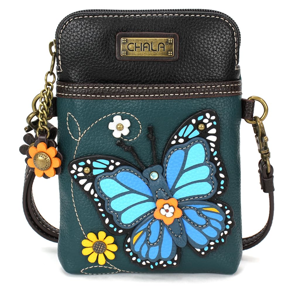 CHALA Garden Animal Collection Cell Phone Crossbody Purse-Women PU Leather/Canvas Multicolor Handbag with Adjustable Strap - Blue Butterfly…