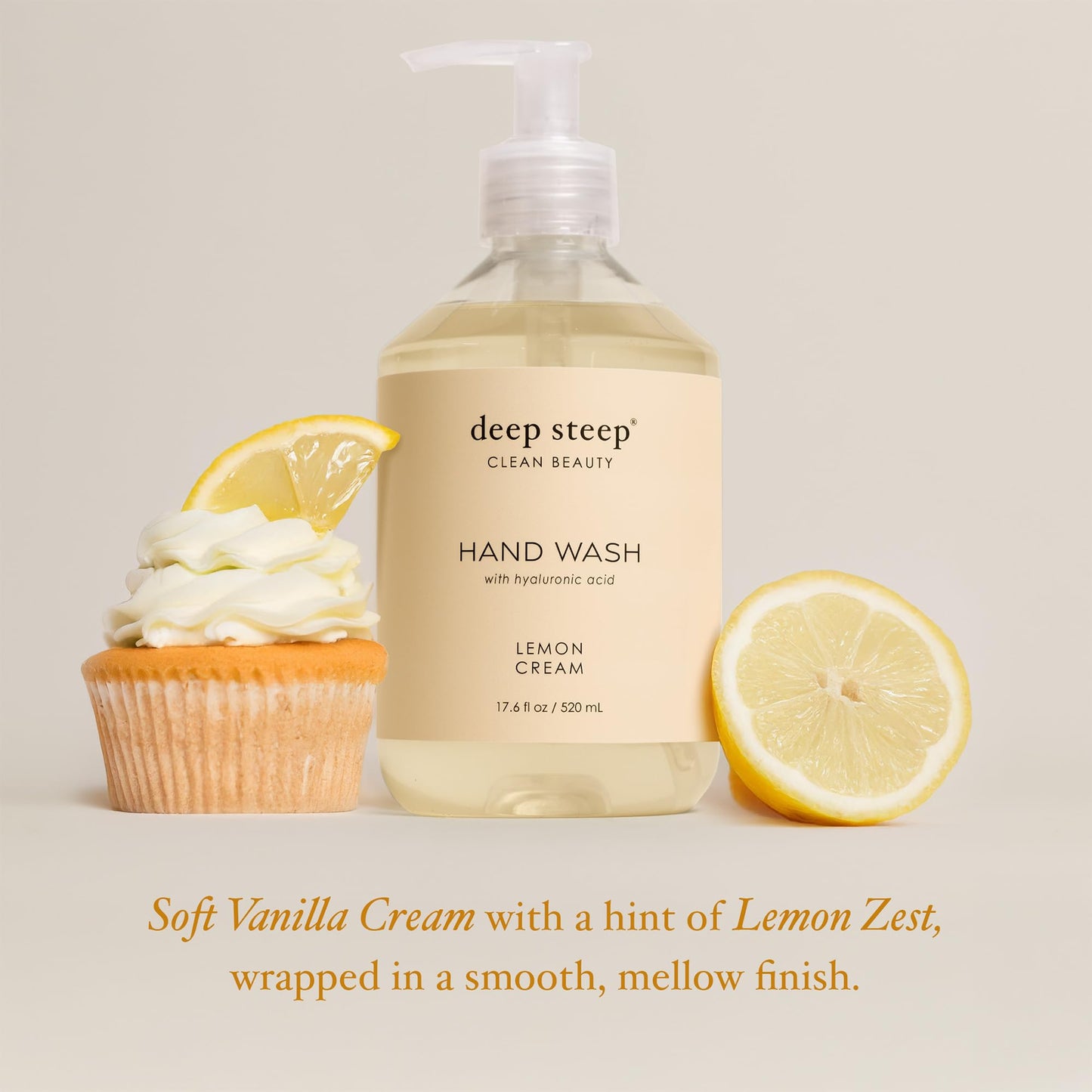 Deep Steep Liquid Hand Wash, Lemon Cream, 17.6 oz - Moisturizing Cleanser with Olive Oil, Aloe Vera, Glycerin & Hyaluronic Acid - Vegan, Clean Beauty Beauty & Personal Care Deep Steep