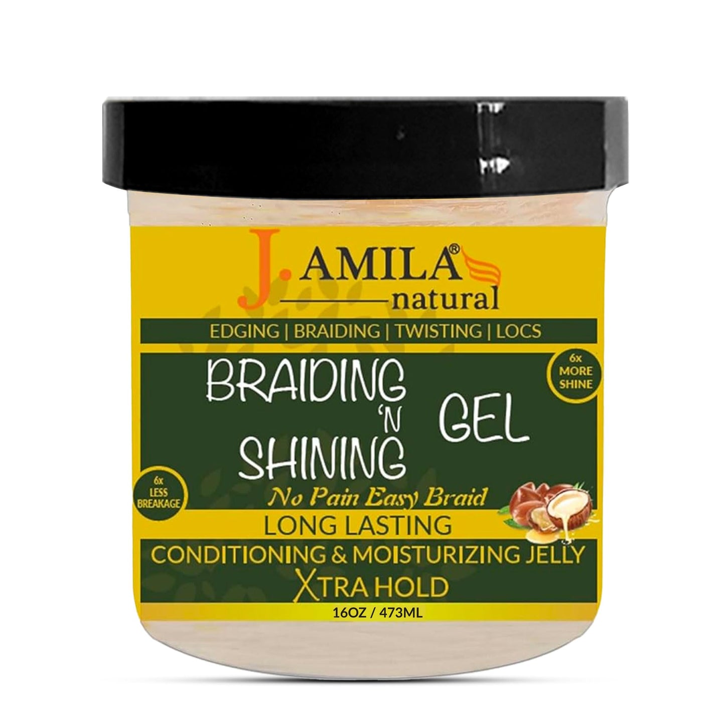 J. AMILA Natural Award-Winning Braiding & Shining Gel 16oz - Extreme Hold, Moisturizing & Conditioning for Smooth, Long-Lasting Styles