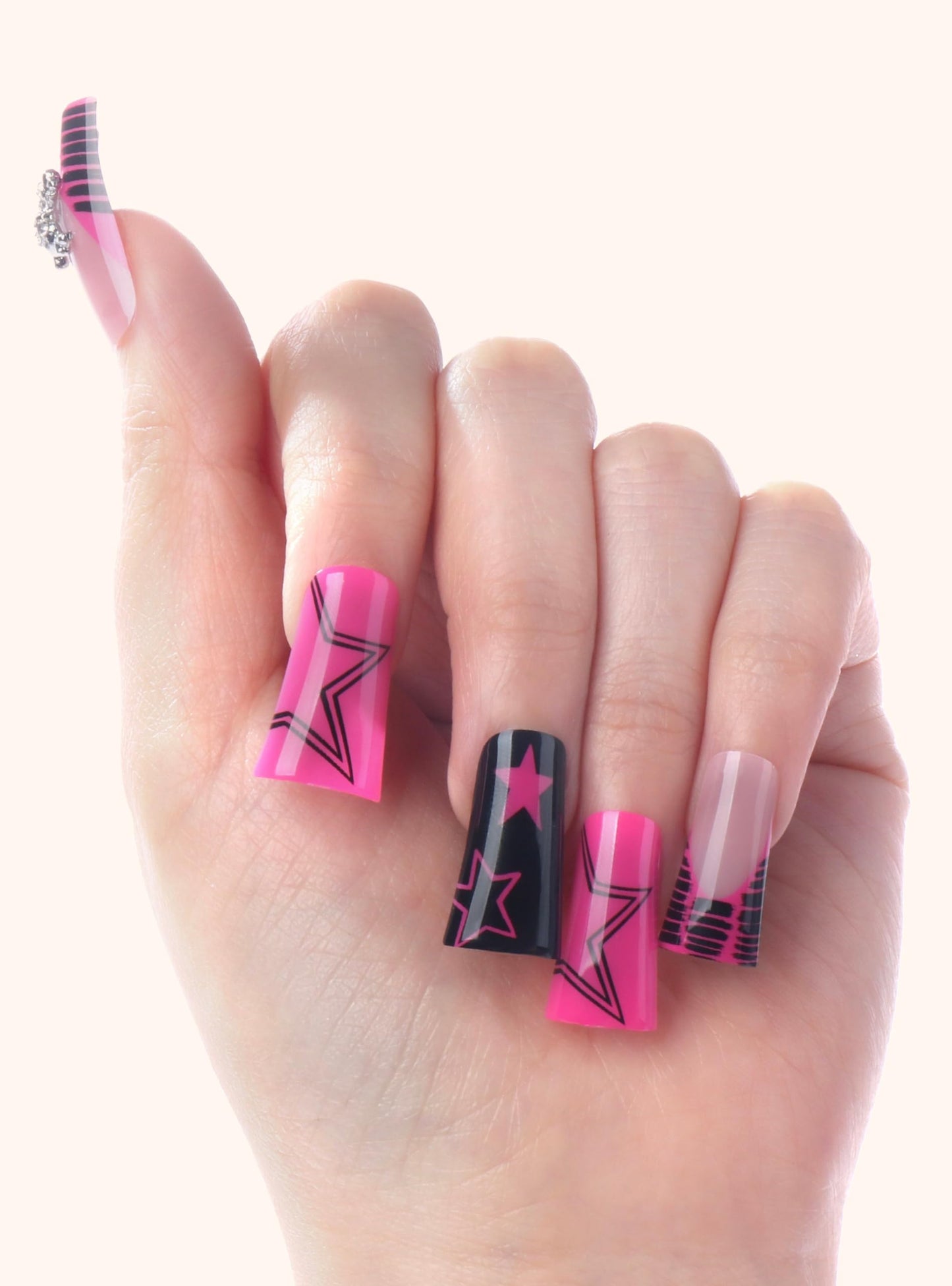 Glamify by Absolute New York Y2K Press On Nails - Retro Duck Shape Fake Nails with Rhinestones, Silver Charms & Bold Pop Colors, Salon Style Acrylic Beauty & Personal Care Absolute New York