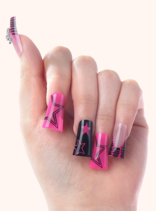 Glamify by Absolute New York Y2K Press On Nails - Retro Duck Shape Fake Nails with Rhinestones, Silver Charms & Bold Pop Colors, Salon Style Acrylic Beauty & Personal Care Absolute New York