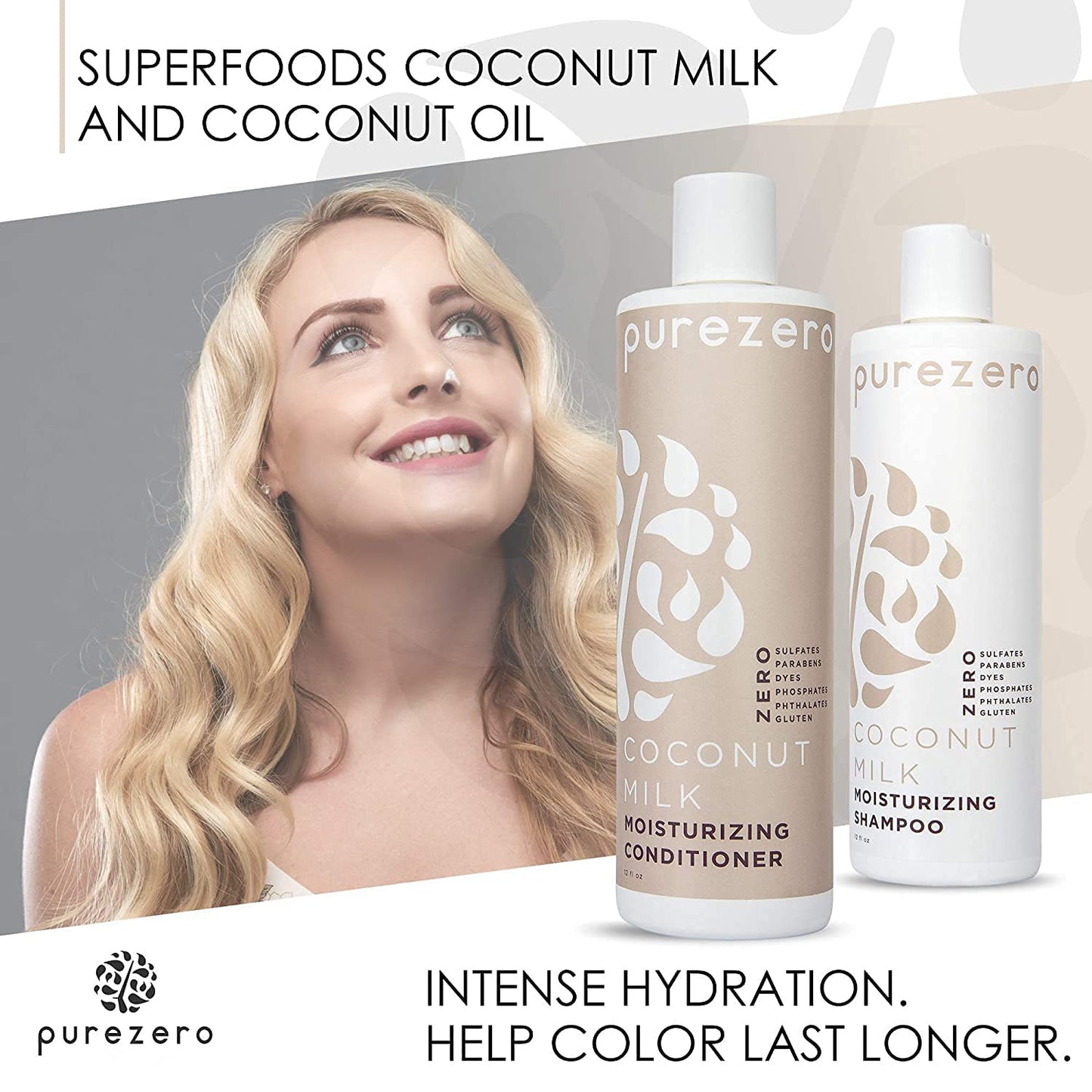 Purezero 20 Oz Value Pack Coconut Milk Shampoo & Conditioner Set, Bulk Pack, Intense Hydration & Increase Shine, Fight Dandruff & Frizz, Zero