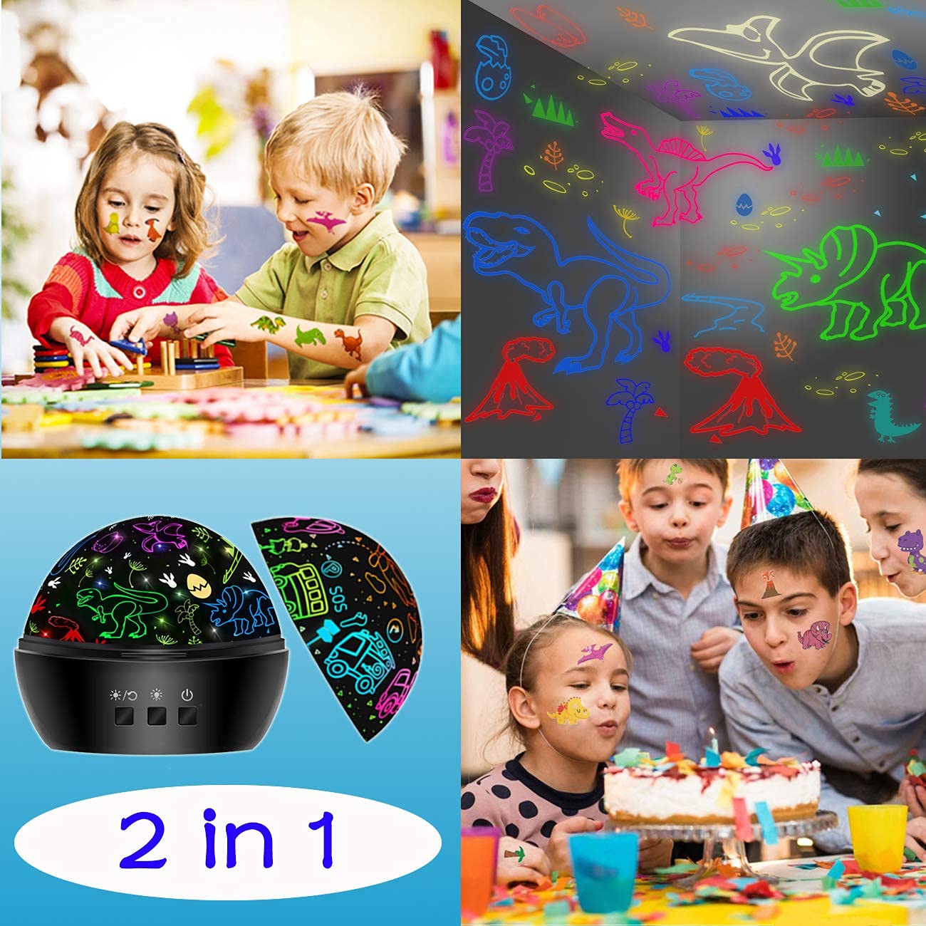 Dinosaur Projection Car Toy for Kids, 2-in-1 Dino Toy for Boys Ages 3-8, Toddler Toys, Christmas Stocking Stuffers, Gifts Ages 2-10
