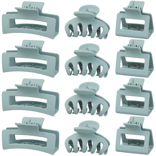 Small Medium Claw Clips for Women, 3 Styles Hair Clips for Thick and Thin Hair, Non-slip Strong Hold, 12 Pcs (Blue) Beauty and Personal Care PAOFUPOS Default Title