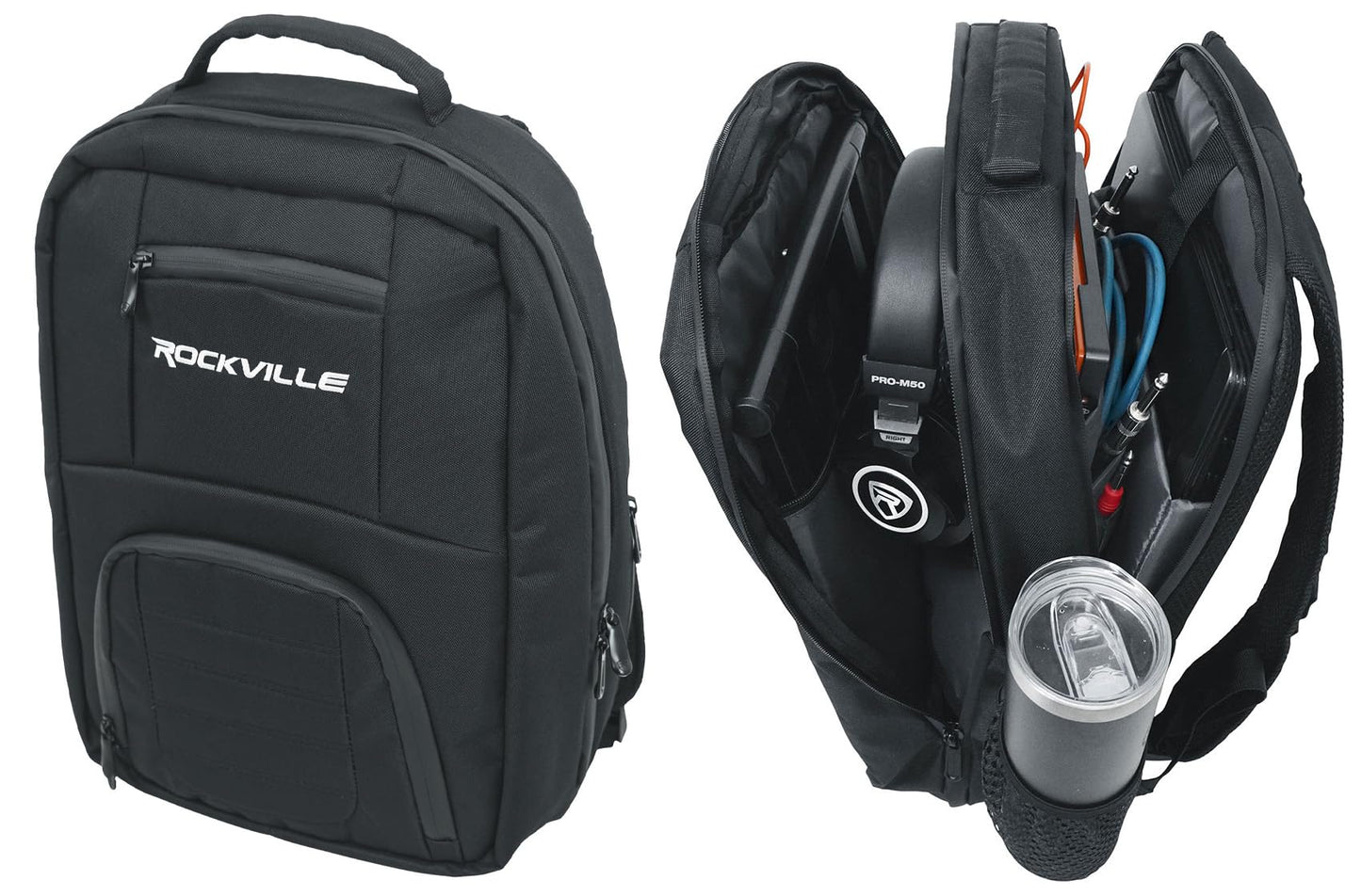 Rockville DJBP24 Rugged DJ Backpack, 11 Compartments, Fits Two 17" Laptops, YKK Zippers, Waterproof Track, Rubber Feet, for DJs, Musicians, and Producers