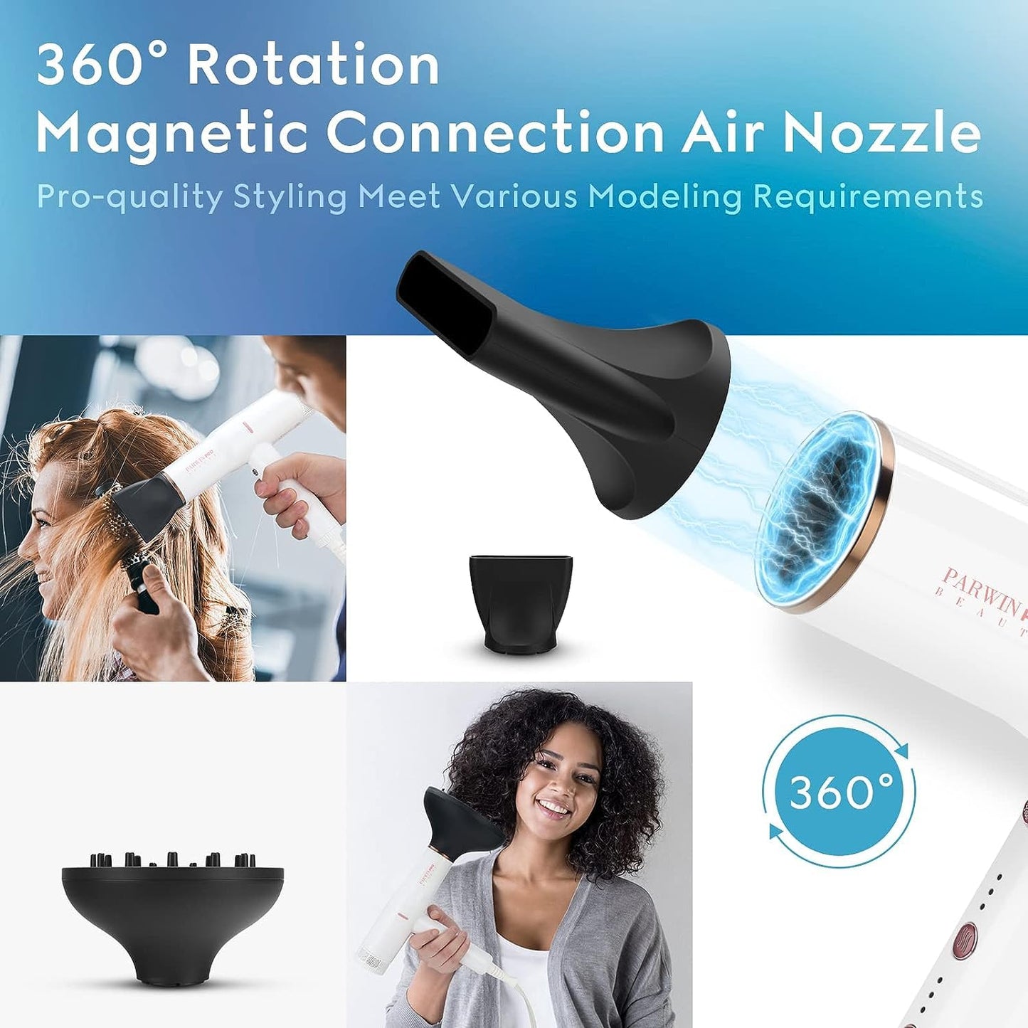 Hair Blow Dryer with Diffuser, IG INGLAM Professional High Speed Brushless Motor Negative Ion Low Noise Constant Temperature, 3 Heat Settings 3 Speeds