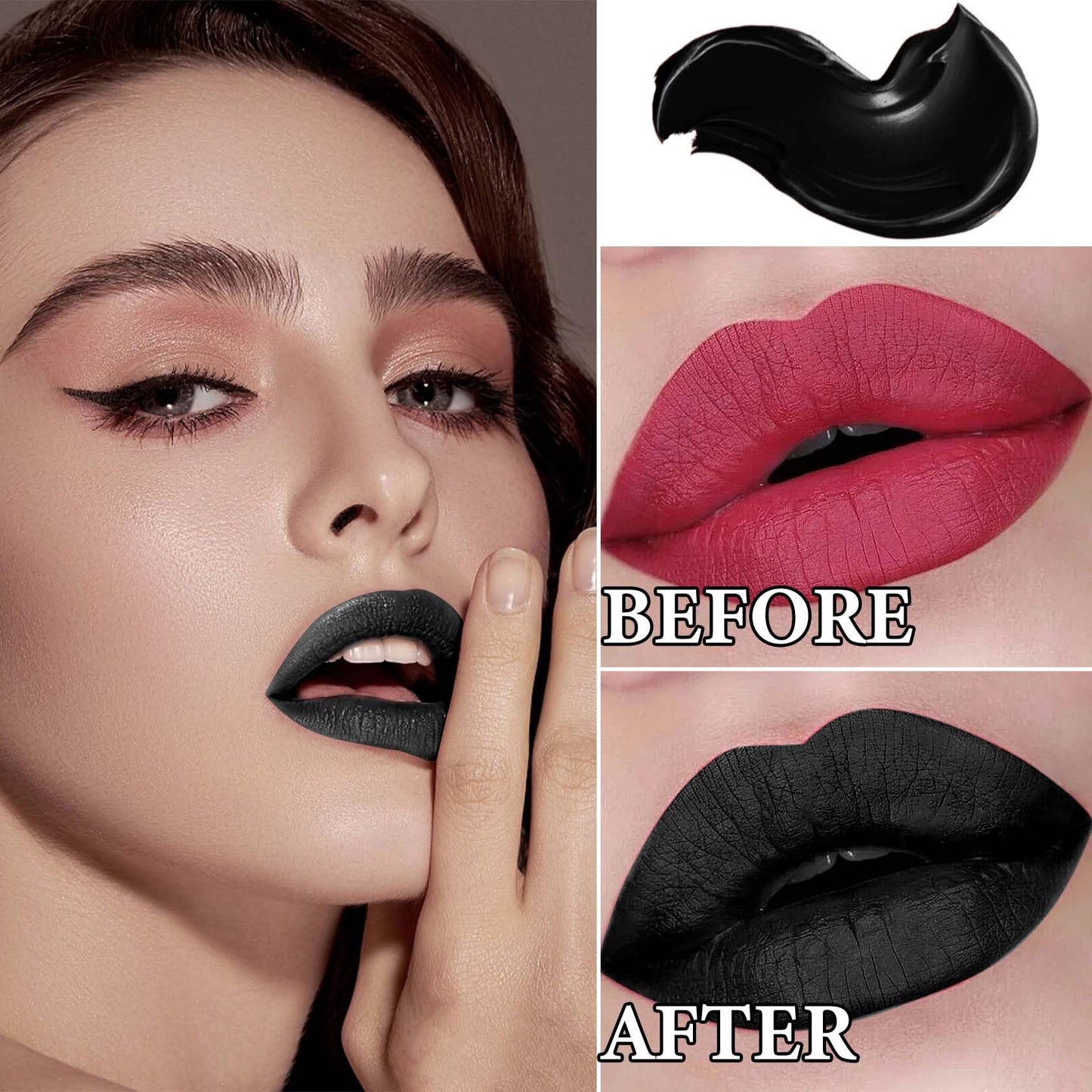 Black Matte Lipstick,2 Pcs Black Matte Lip Liner and Liquid Lipstick Set,Waterproof Long Lasting Lip Gloss Stain,Matte Liquid Lipstick
