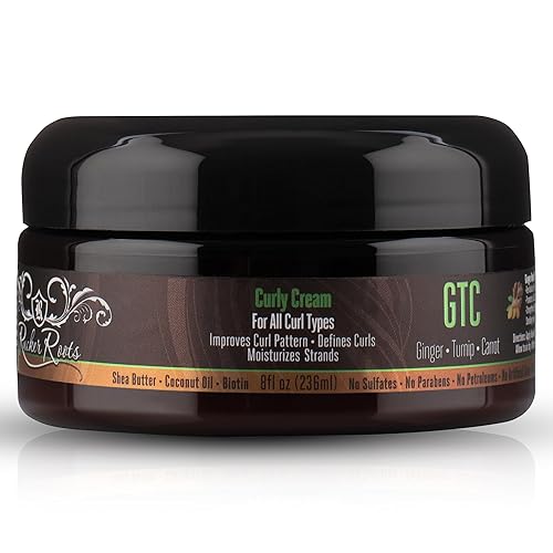 Rucker Roots GTC Curly Cream |Moisturizes Strands| Improves Curl Pattern| Defines Curls| Ginger, Turnip, Carrot Root Oils| All Curl Types