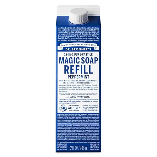 Dr. Bronner's Pure-Castile Liquid Magic Soap Refill - Made with Regenerative Organic Certified Oils, 86% Less Plastic - 18-in-1 Uses for Face, Body