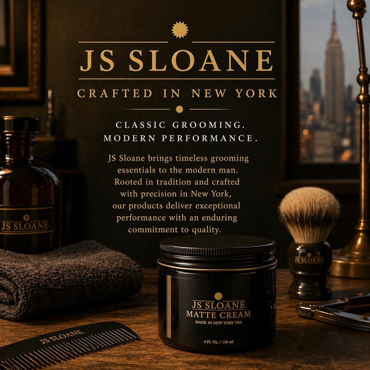 JS Sloane Matte Cream for Men - Water-Soluble Hair Styling Cream, Natural Matte Finish, Light to Medium Hold, Texturizing Grooming Product
