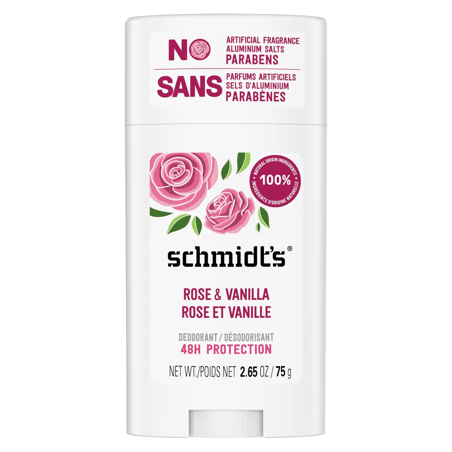 Schmidt's Aluminum-Free Vegan Deodorant Rose & Vanilla with 24 Hour Odor Protection for Women and Men, Natural Ingredients, Cruelty-Free, 2.65 oz Beauty and Personal Care Schmidt's