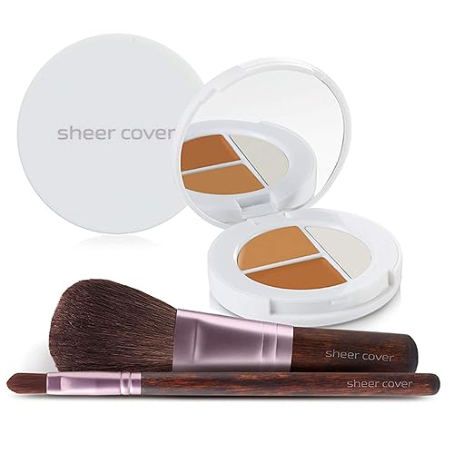 Sheer Cover - Flawless Face Kit - Perfect Shade Mineral Foundation - Conceal & Brighten Highlight Trio - with FREE Foundation Brush and Concealer
