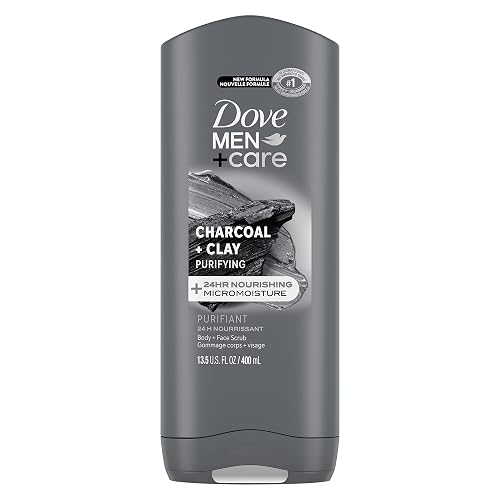 Dove Purifying Charcoal + Clay Body and Face Wash with 24-Hour Nourishing Micromoisture Technology Body Wash for Men, 13.5 oz