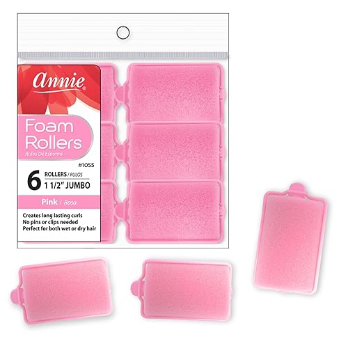 Annie Classic Foam Cushion Rollers #1055, 6 Count Pink Jumbo 1-1/2 Inch