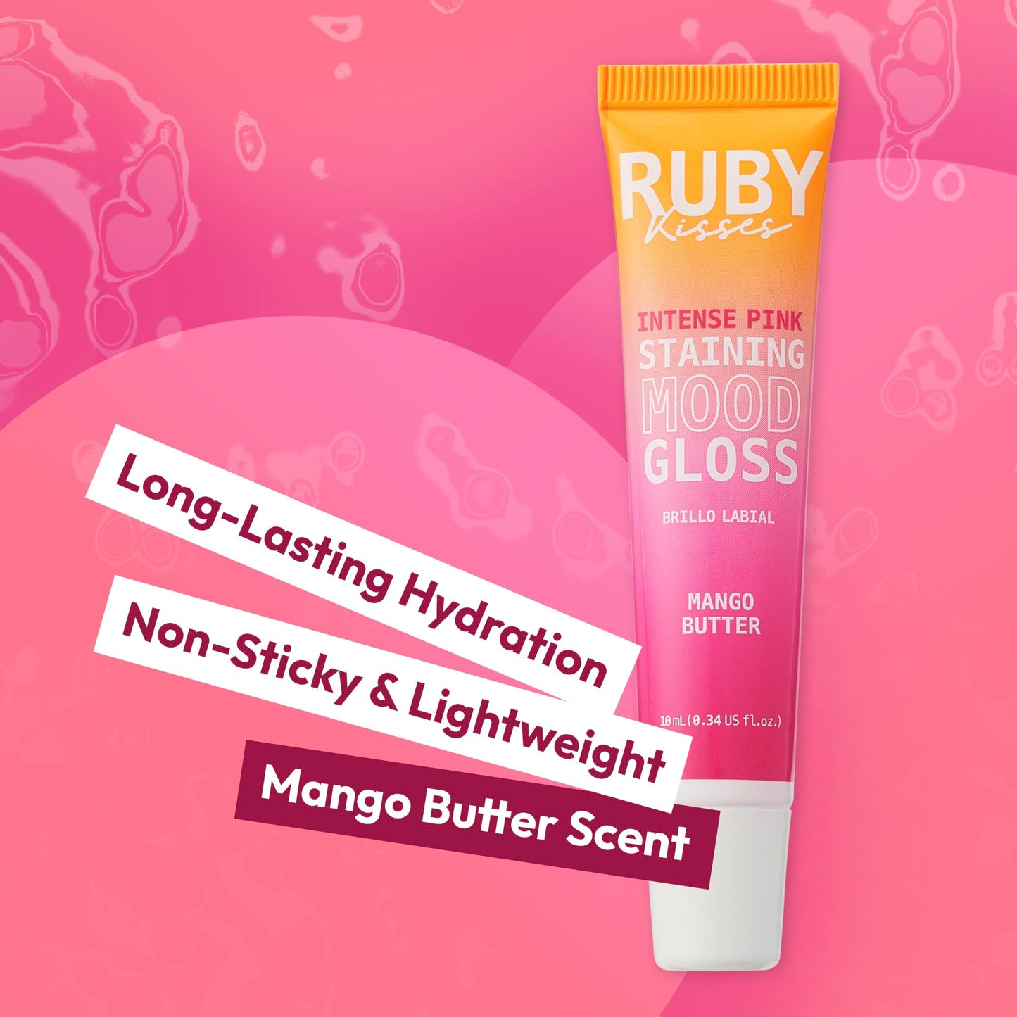 Ruby Kisses pH Lip Gloss, Intense Pink Tinted Lip Balm Stain, Mood Color Changing Lipstick with Mango Butter for Long-Lasting Hydration, Lightweight