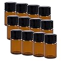 2ml Mini Amber Glass Bottles with Orifice Reducer and Cap for Essential Oils, Chemistry Lab Chemicals, Colognes & Perfumes (12 Pack)