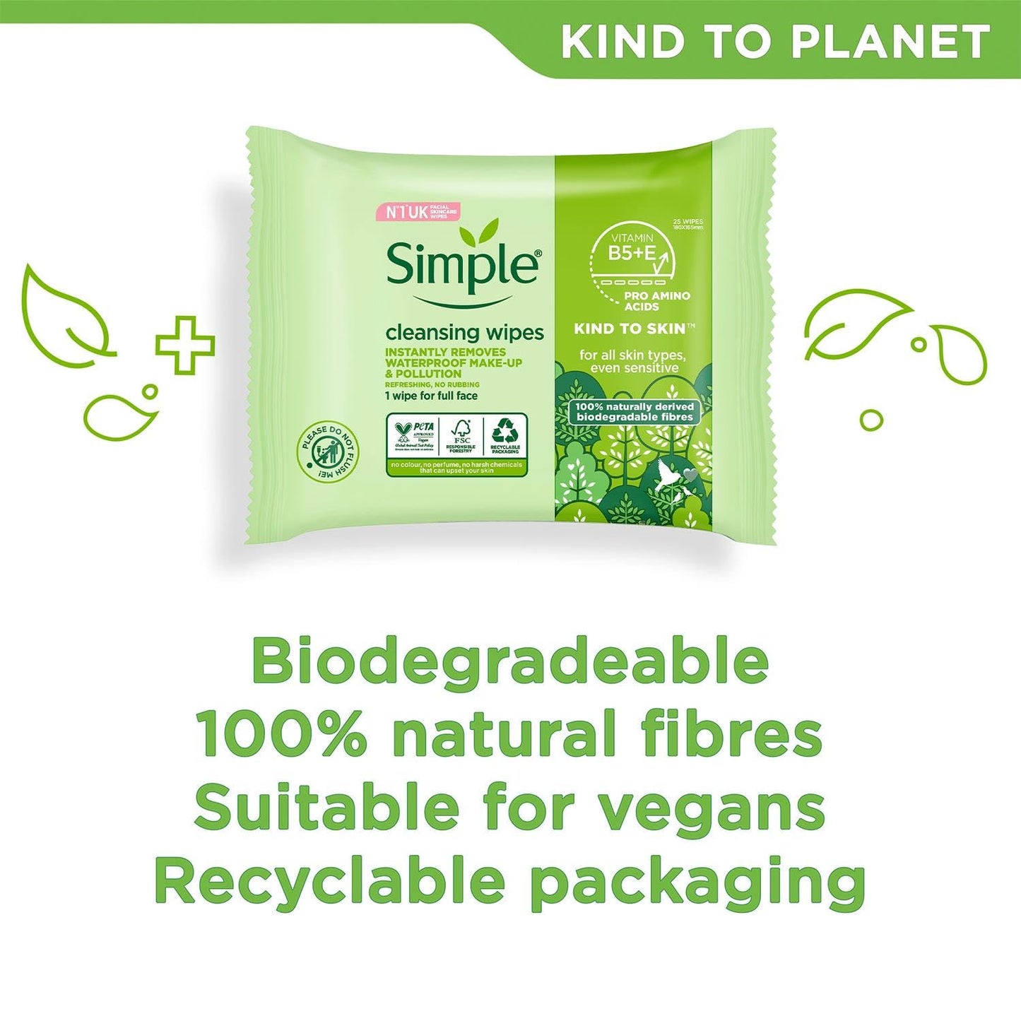 Simple Kind To Skin Cleansing Facial Wipes - 25 Wipes