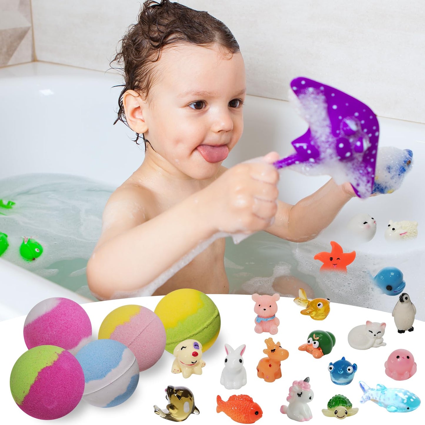 Bath Bombs for Kids with Toys Inside for Girls Boys - 30 Pack Bath Bombs Gift Set with Surprise, Kids Safe Bubble Bath Fizzy Balls Halloween…