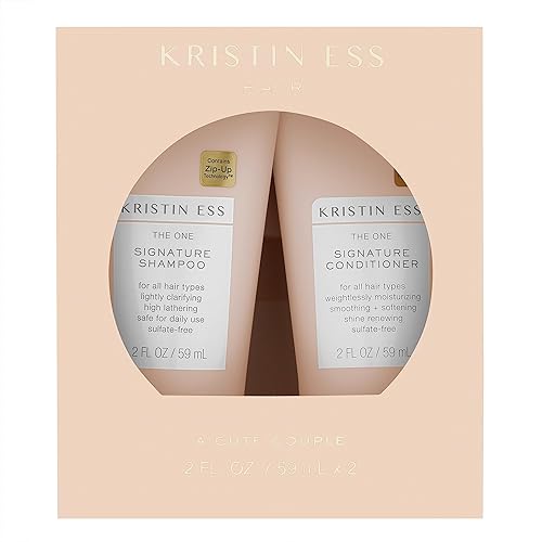 Kristin Ess Signature Travel Size Salon Shampoo + Conditioner Set for Moisture, Softness + Shine - Anti Frizz + Lightly Clarifying - Sulfate Free