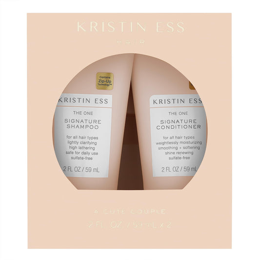 Kristin Ess Signature Travel Size Salon Shampoo + Conditioner Set for Moisture, Softness + Shine - Anti Frizz + Lightly Clarifying - Sulfate Free