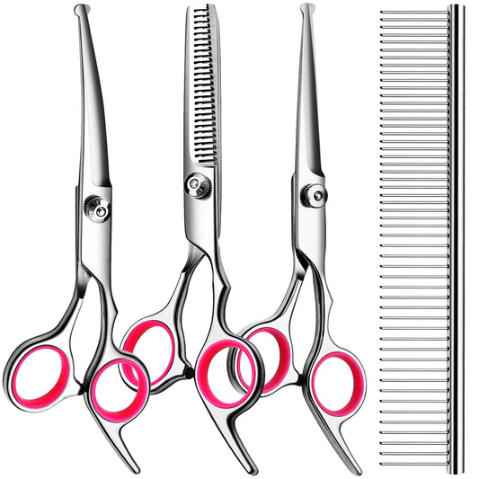 TINMARDA 5-in-1 Dog Grooming Scissors Kit – Professional Titanium-Coated Shears with Safety Round Tips for Dogs, Cats & Pets at Home