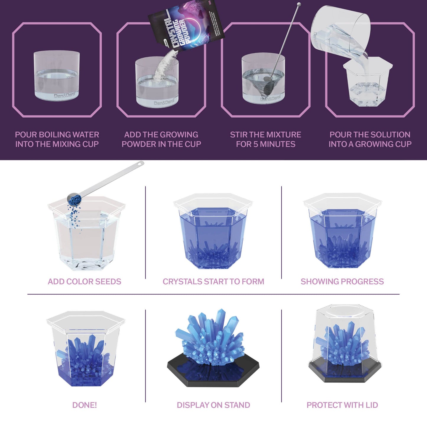 Dan&Darci Crystal Growing Kit for Kids – Fun Science Experiment Gift for Boys & Girls Ages 8–14, Cool Arts & Crafts STEM Project Toy