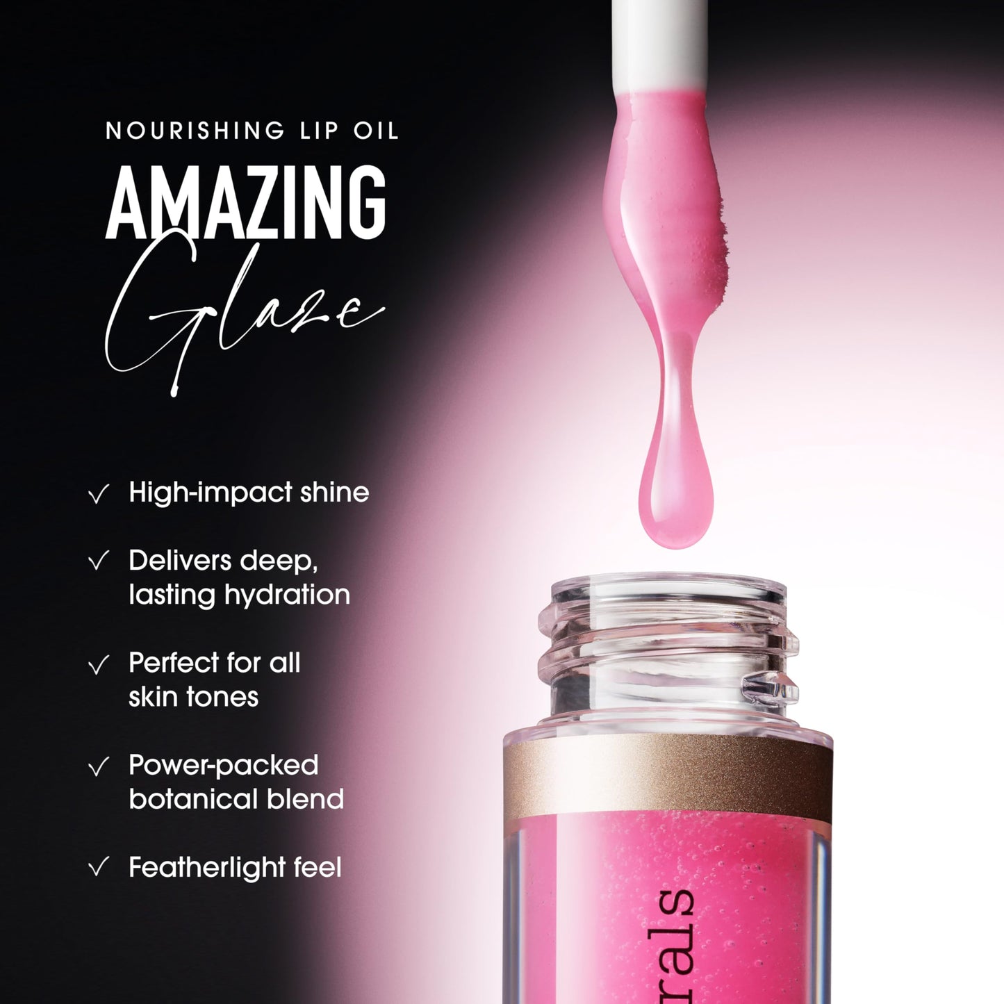 bareMinerals Nourishing Lip Oil, Ultra-Hydrating, Non-Sticky & High-Shine, Clean & Vegan Formula with 9 Botanical Oils & Hyaluronic Acid for Soft