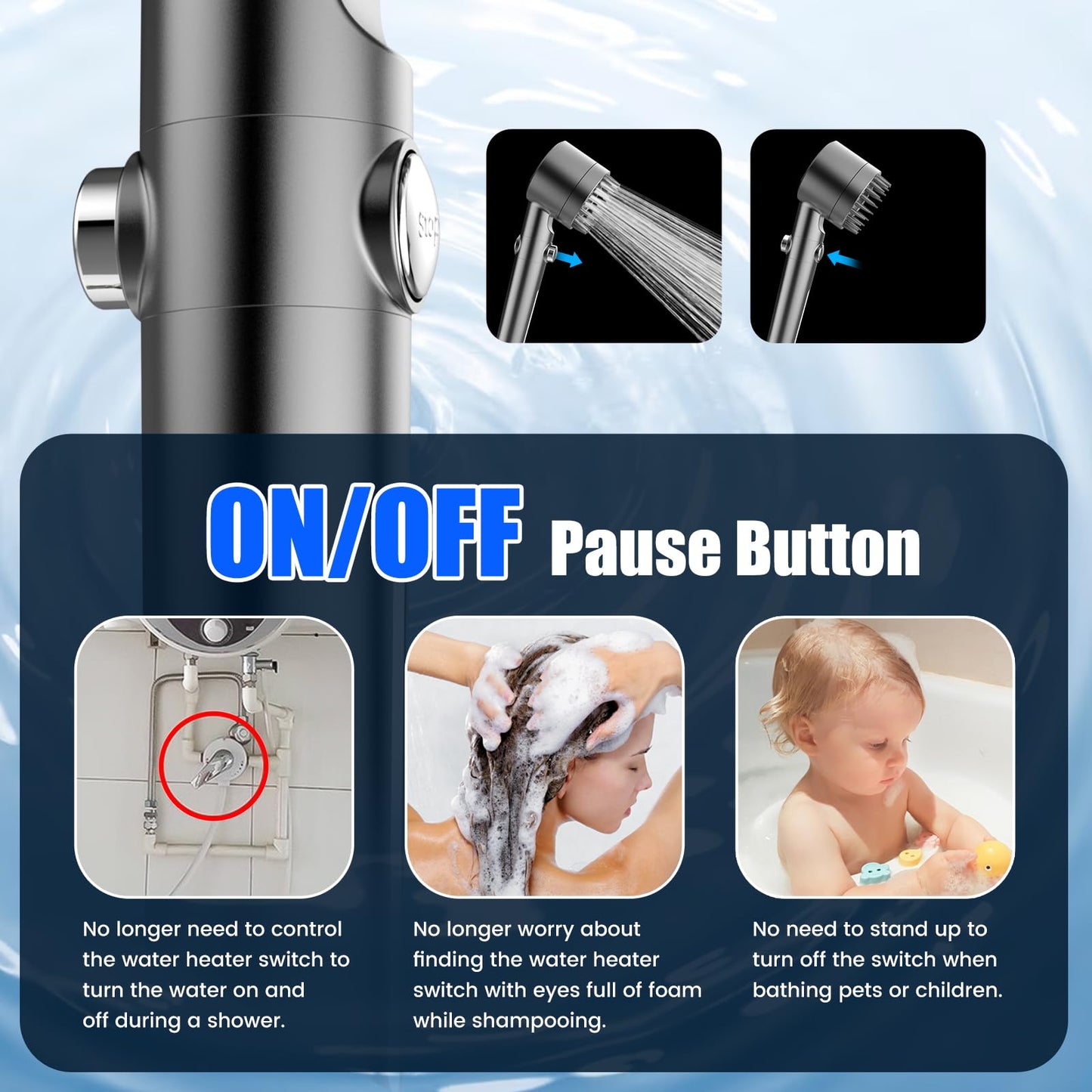 PWERAN Filtered Handheld Shower Head, High Pressure with Multiple Spray Modes, ON/OFF Switch, Power Wash for Hard Water & Pet Bath