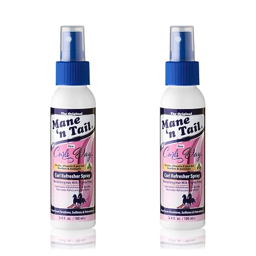 Mane 'n Tail Curls Day Curl Refresher Spray (2 Pack) - 3.4 Oz Each, Lightweight Mist to Revitalize, Detangle & Reactivate Curls, Coils, & Waves