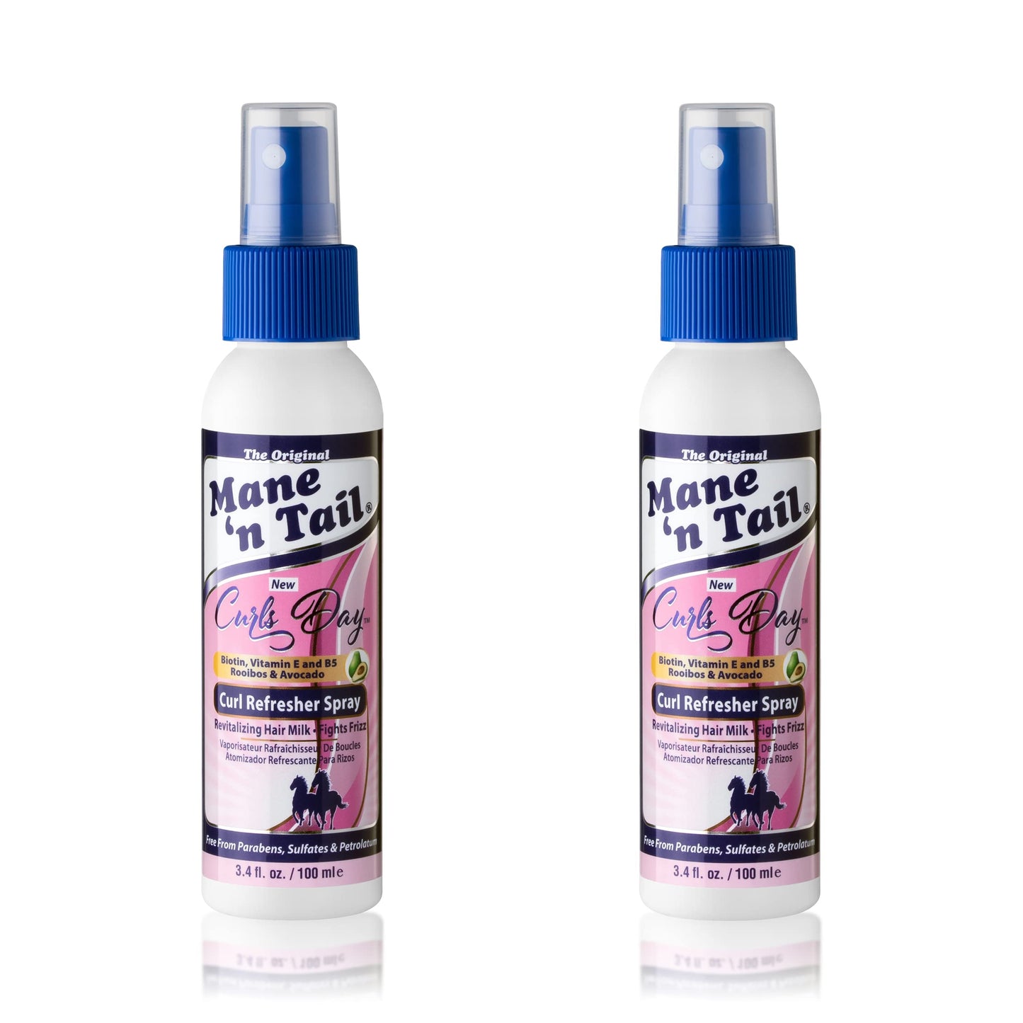 Mane 'n Tail Curls Day Curl Refresher Spray (2 Pack) - 3.4 Oz Each, Lightweight Mist to Revitalize, Detangle & Reactivate Curls, Coils, & Waves