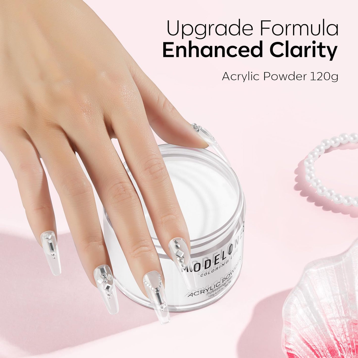 Modelones Clear Acrylic Powder, 4.23oz Acrylic Powder Large Capacity Professional Acrylic Nail Powder Polymer for 3D French Nail Manicure Extension