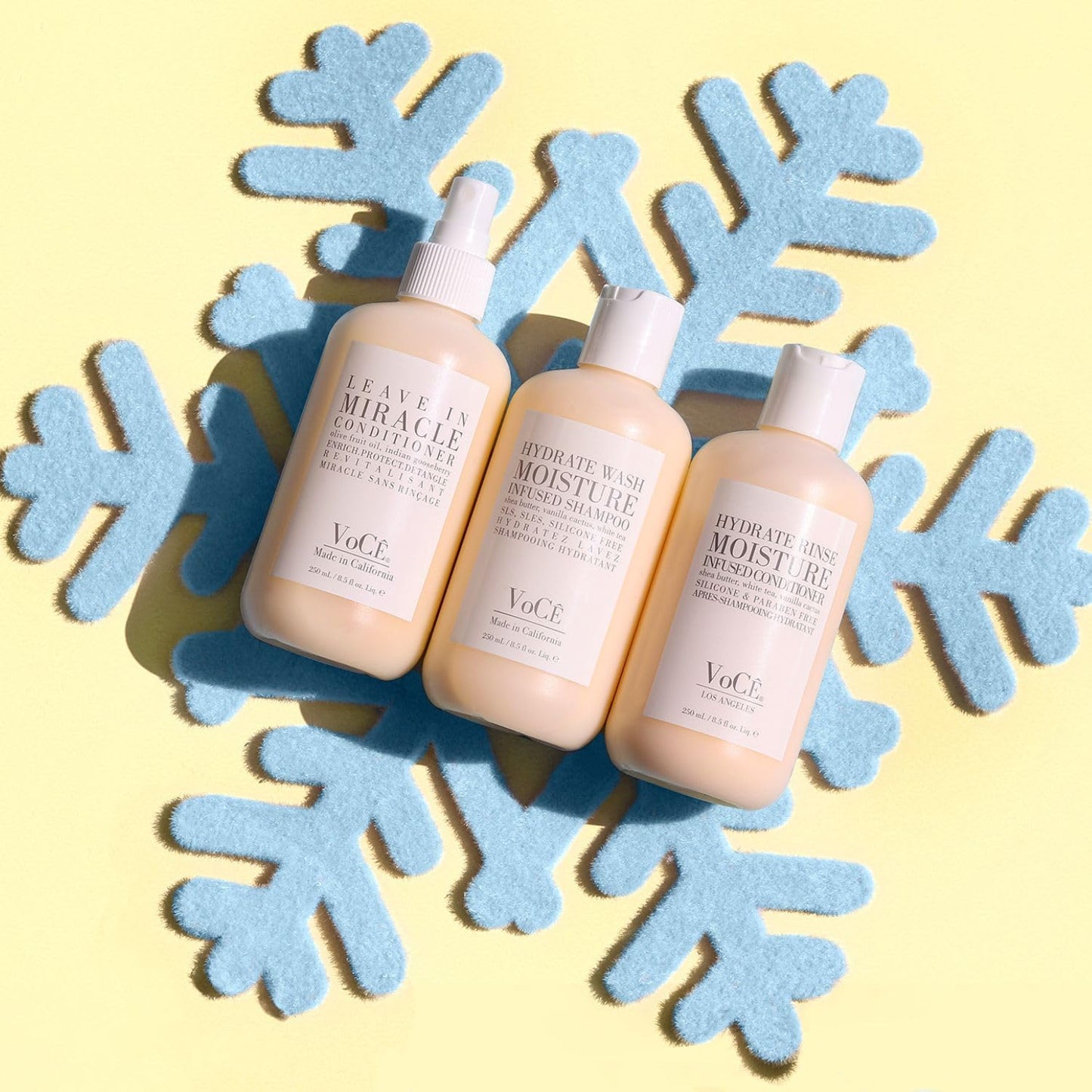 VoCÊ Haircare Hydrate Collection Gift Set | Moisturizing Shampoo, Rinse & Leave-In Conditioner | Vegan, Non-Toxic, Cruelty-Free Haircare for Dry Hair