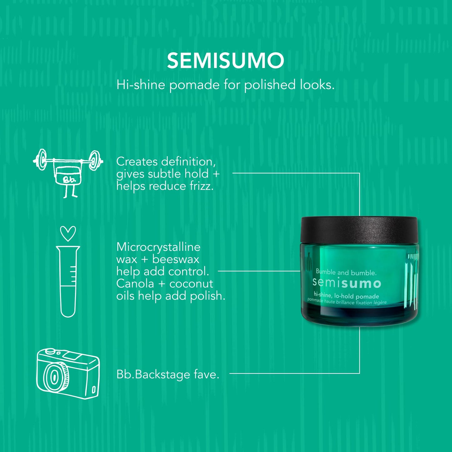 Bumble and bumble. Semisumo Hi-Shine Hair Pomade | Anti Frizz | Subtle Hold, Hi-shine Finish | Curly, Wavy, Straight, 1.5 Ounce