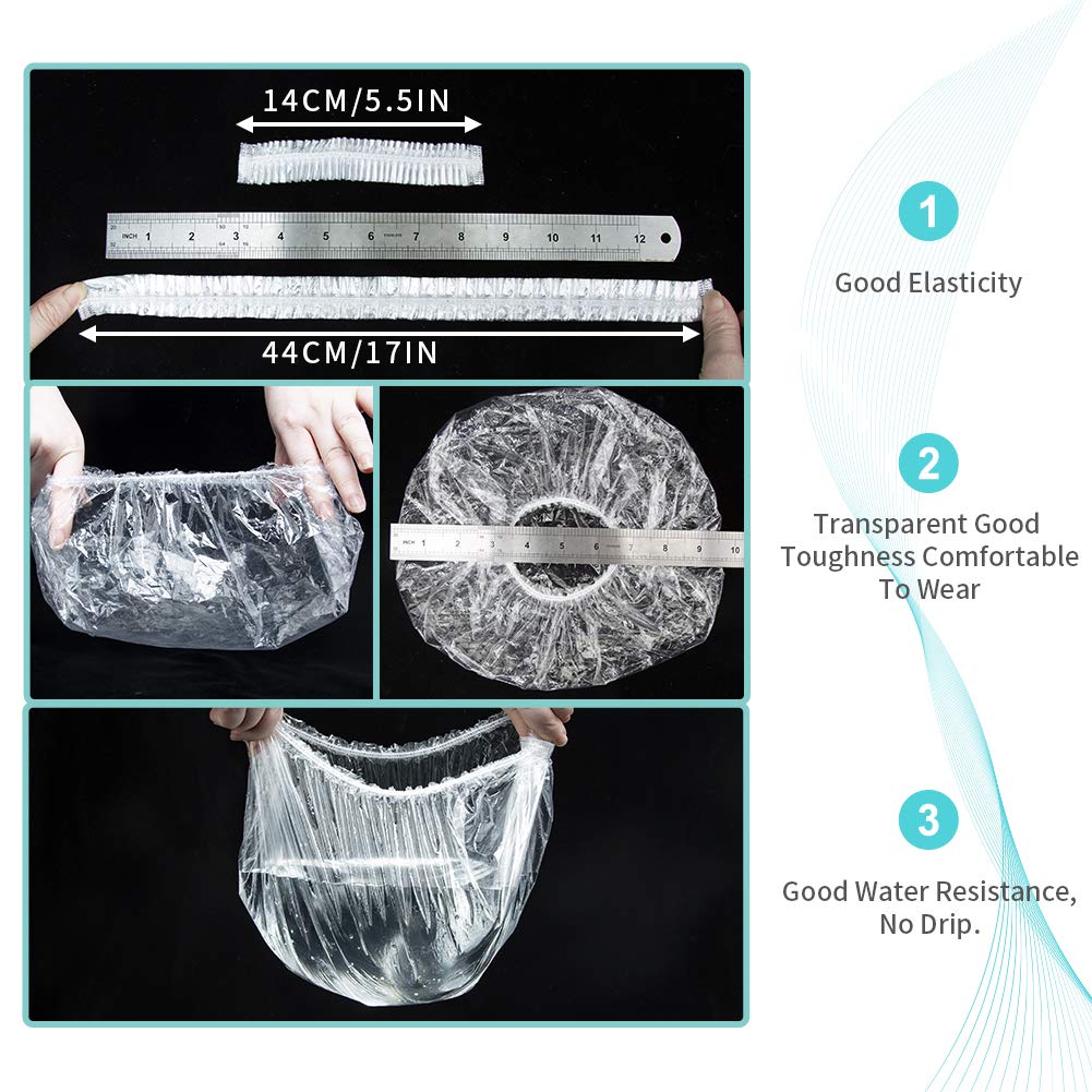 50PCS Disposable Shower Caps, Plastic Clear Thickening Bath Hair Cap and Thick Waterproof Bath Caps for Hair Treatment, Spa, Hotel and Hair Solon