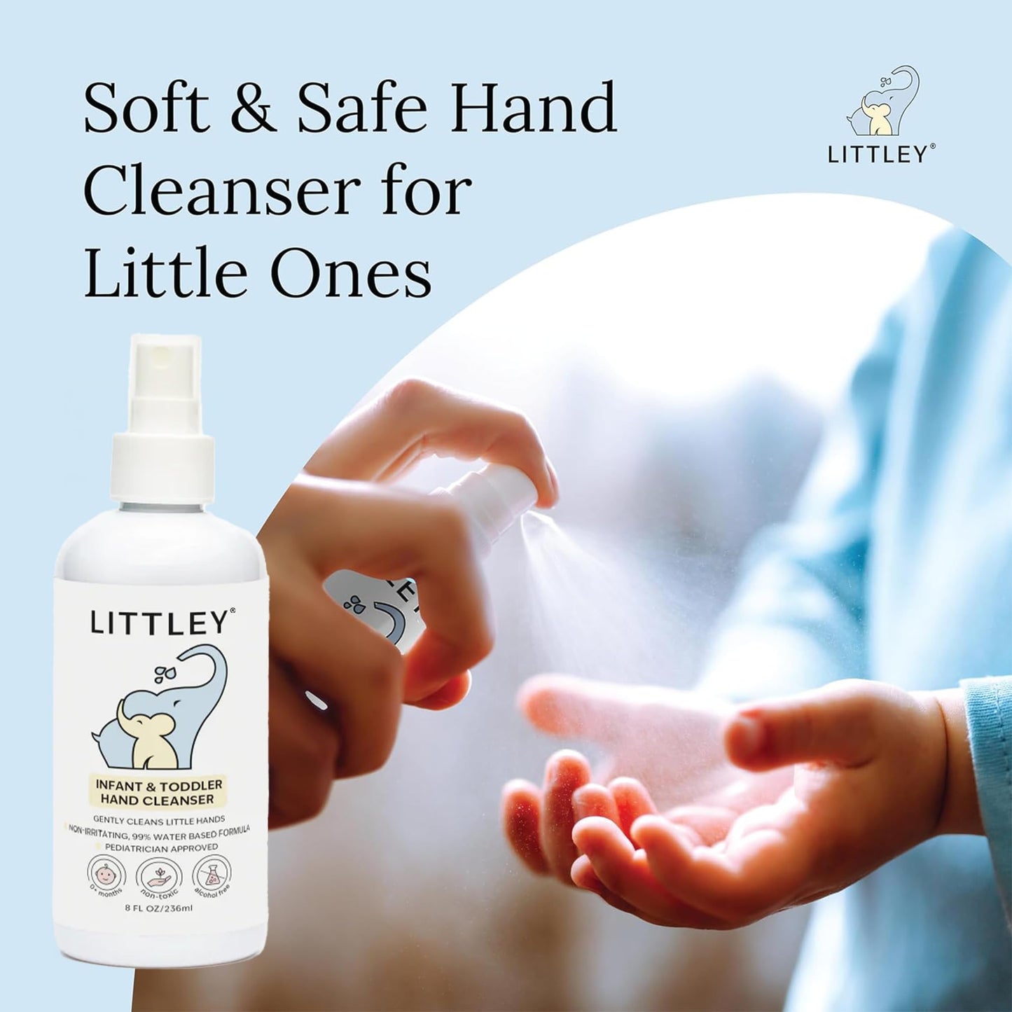 Littley Infant & Toddler Hand Cleanser | Alcohol-Free HOCl Spray for Delicate Skin | Fragrance-Free Formula | Gentle & Convenient Hand Mist | Portable Beauty and Personal Care LITTLEY