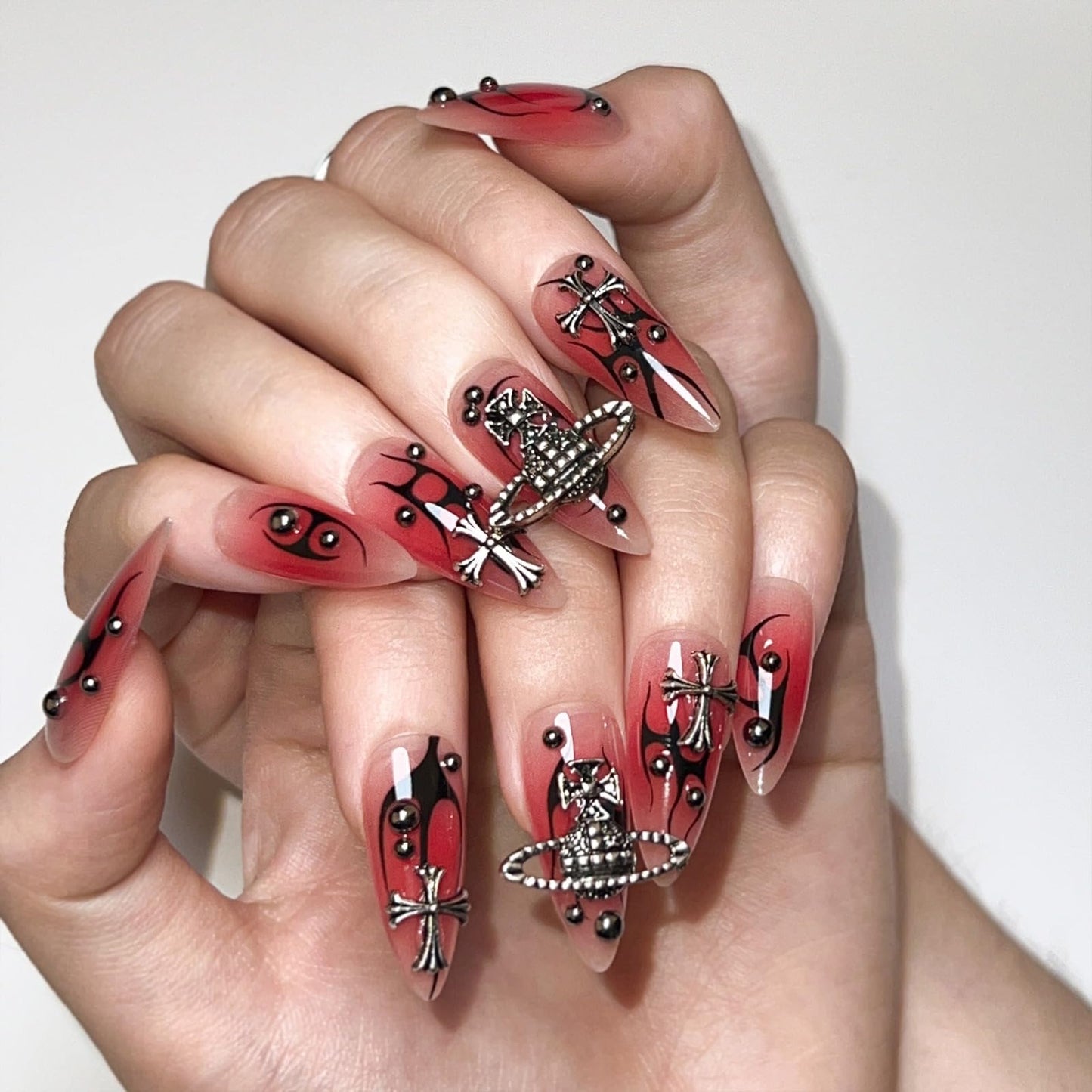 Advanced wearing nail flame nail art almond shaped fake nails Beauty & Personal Care FWJUNHUYC