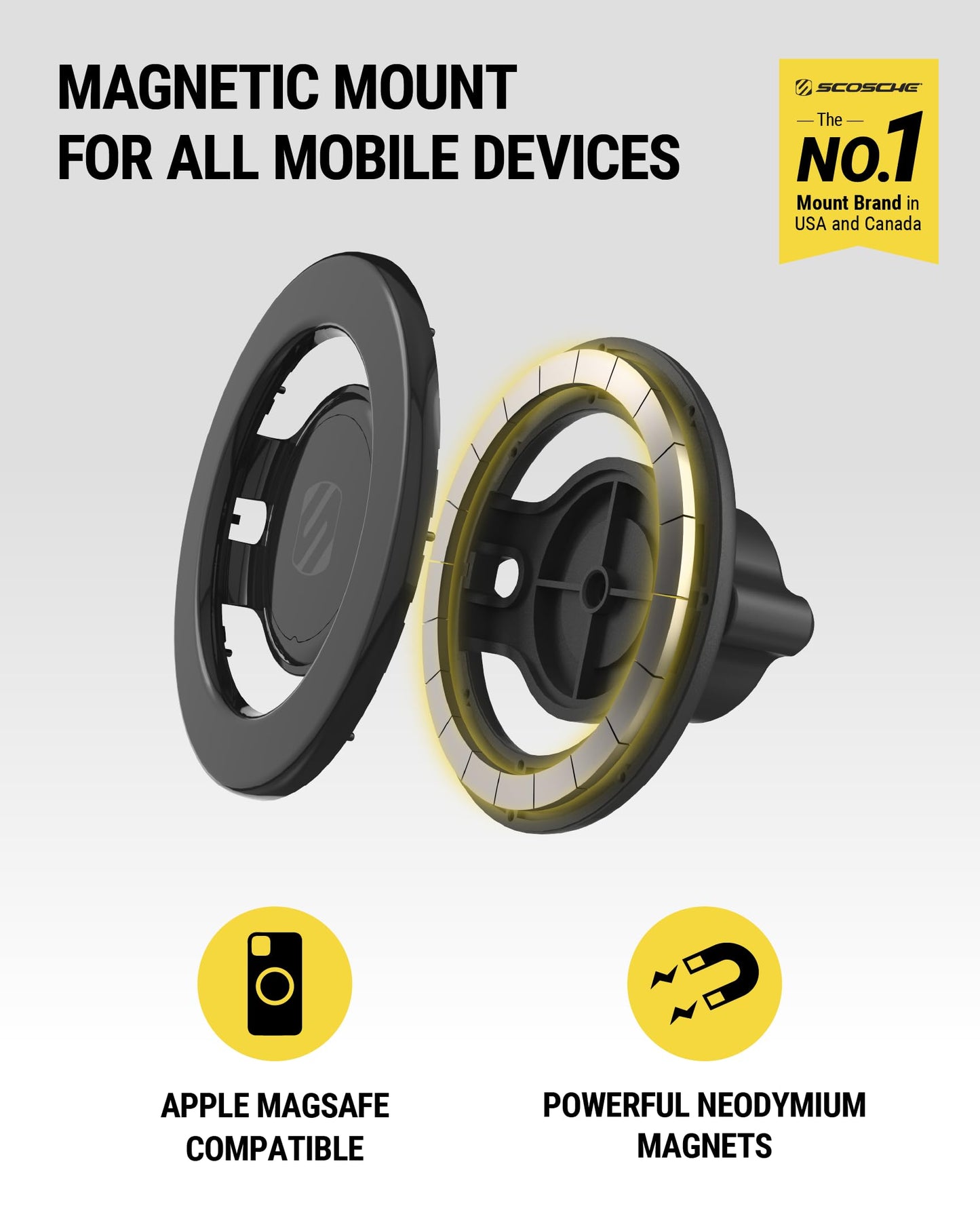 Scosche MagicMount™ SMSWD Magnetic Phone Holder for Car Dashboard/Windshield, MagSafe Stand, Suction Cup Phone Mount Compatible with iPhone 16 15 14…