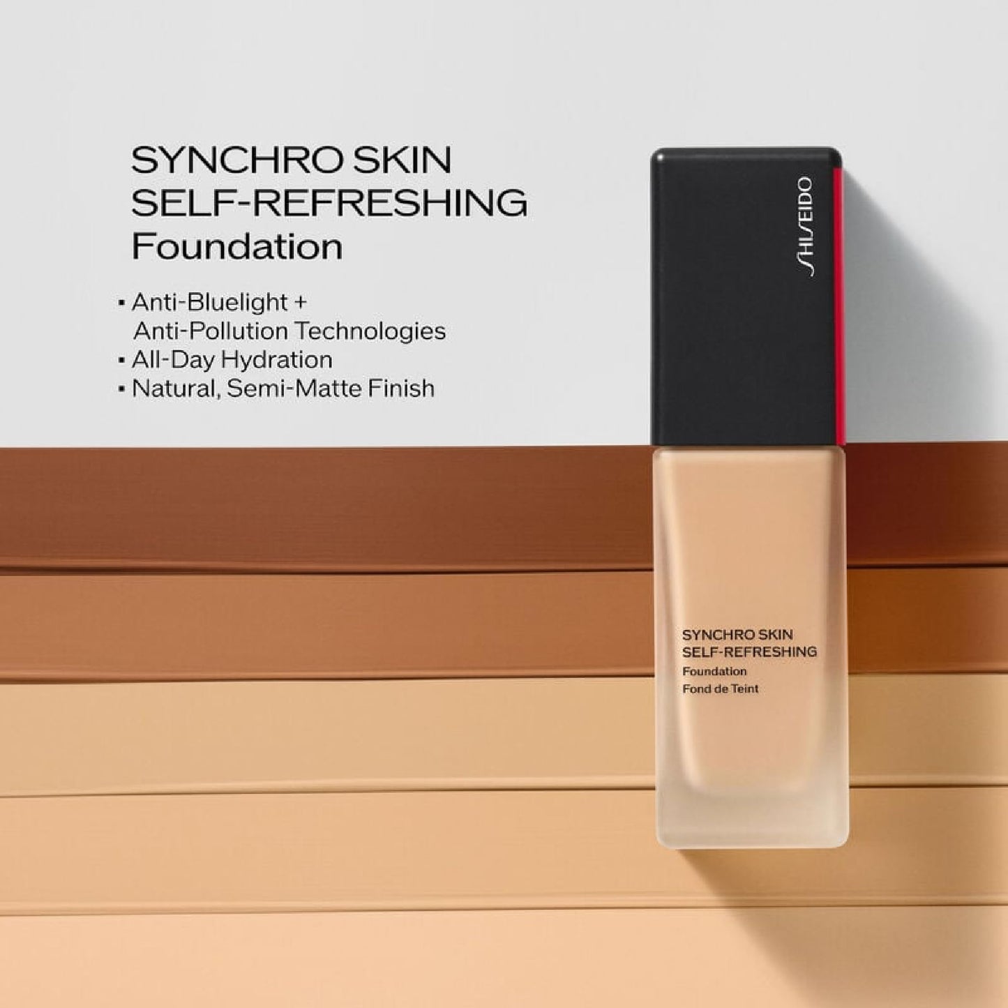 Shiseido Synchro Skin Self-Refreshing Foundation SPF 30, Linen 220 - Medium-to-Full Buildable Coverage - Natural Finish, 24-Hour Wear - Water Resistant & Non-Comedogenic - 30 mL