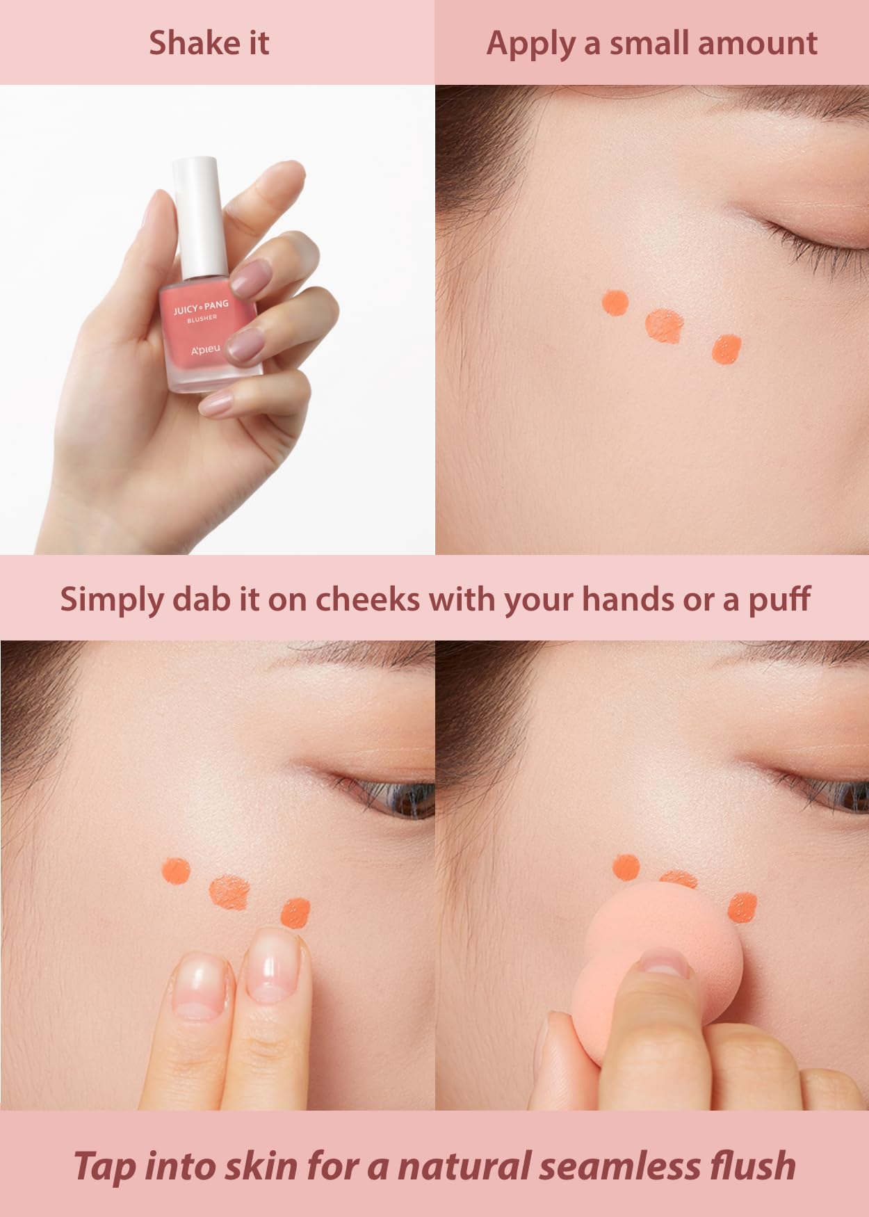 A'PIEU Juicy-Pang Water Blusher [PK03] - Fruity Liquid Blush for Cheeks, Buildable & Blendable Color, Hydrating Dewy Finish with Fruit Extract Blend