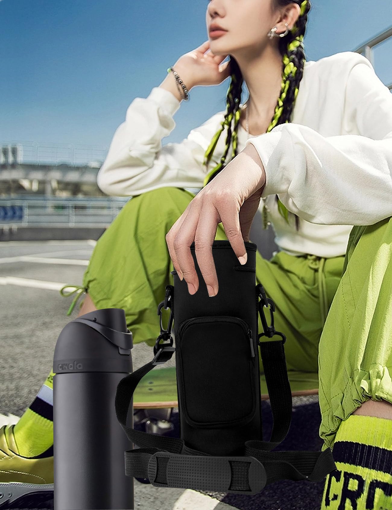 AF-WAN Neoprene Carrier Water Bottle Insulation Sleeve,Waterproof, Anti-Slip, Anti-Scratch Pouch with Shoulder Strap, fit for Owala Insulated