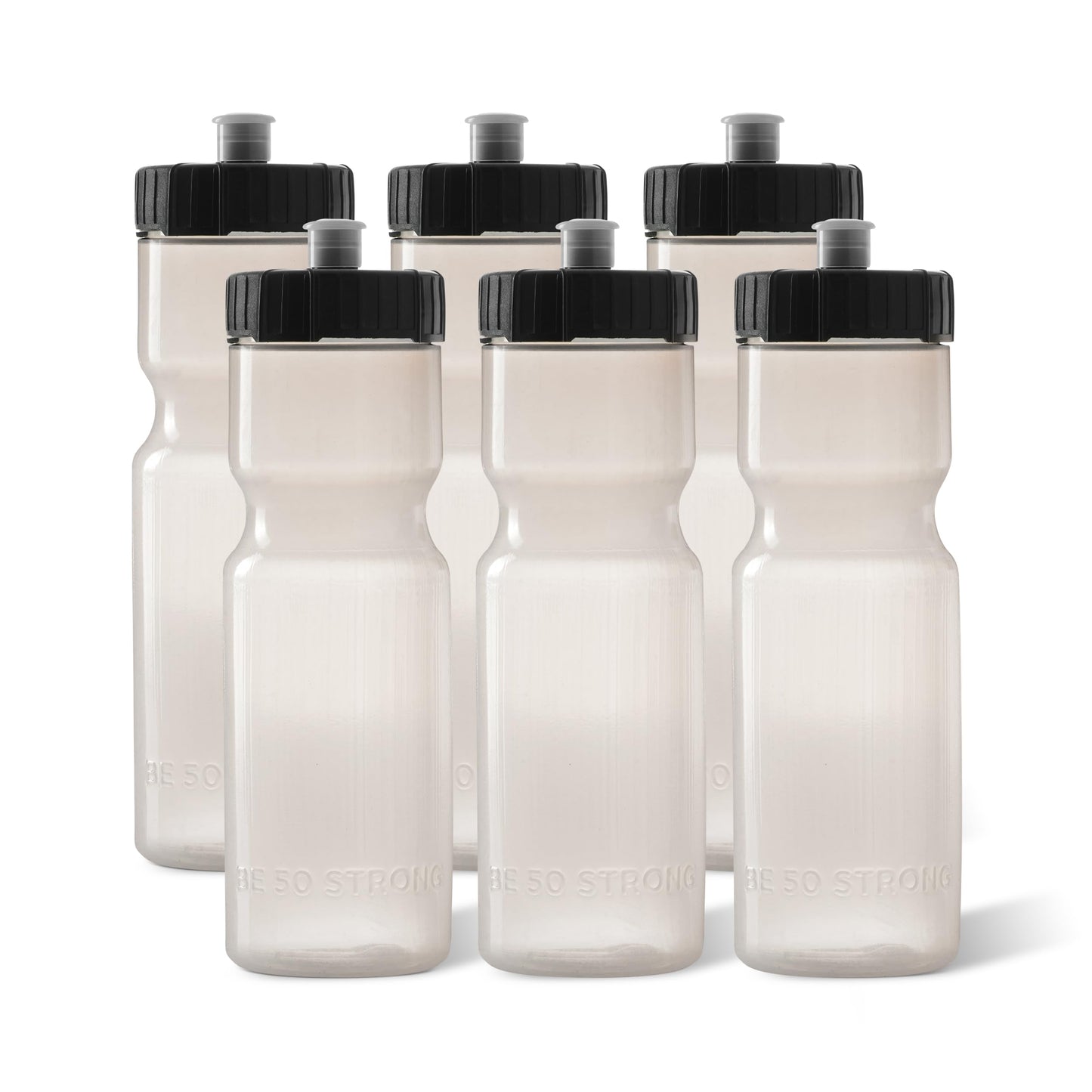 50 Strong Sports Water Bottles 6-Pack - Reusable 22 oz BPA-Free Plastic Bottles with Pull Top Cap - Made in USA - Top Rack Dishwasher Safe - Fits