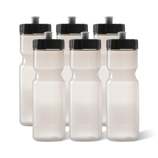 50 Strong Sports Water Bottles 6-Pack - Reusable 22 oz BPA-Free Plastic Bottles with Pull Top Cap - Made in USA - Top Rack Dishwasher Safe - Fits