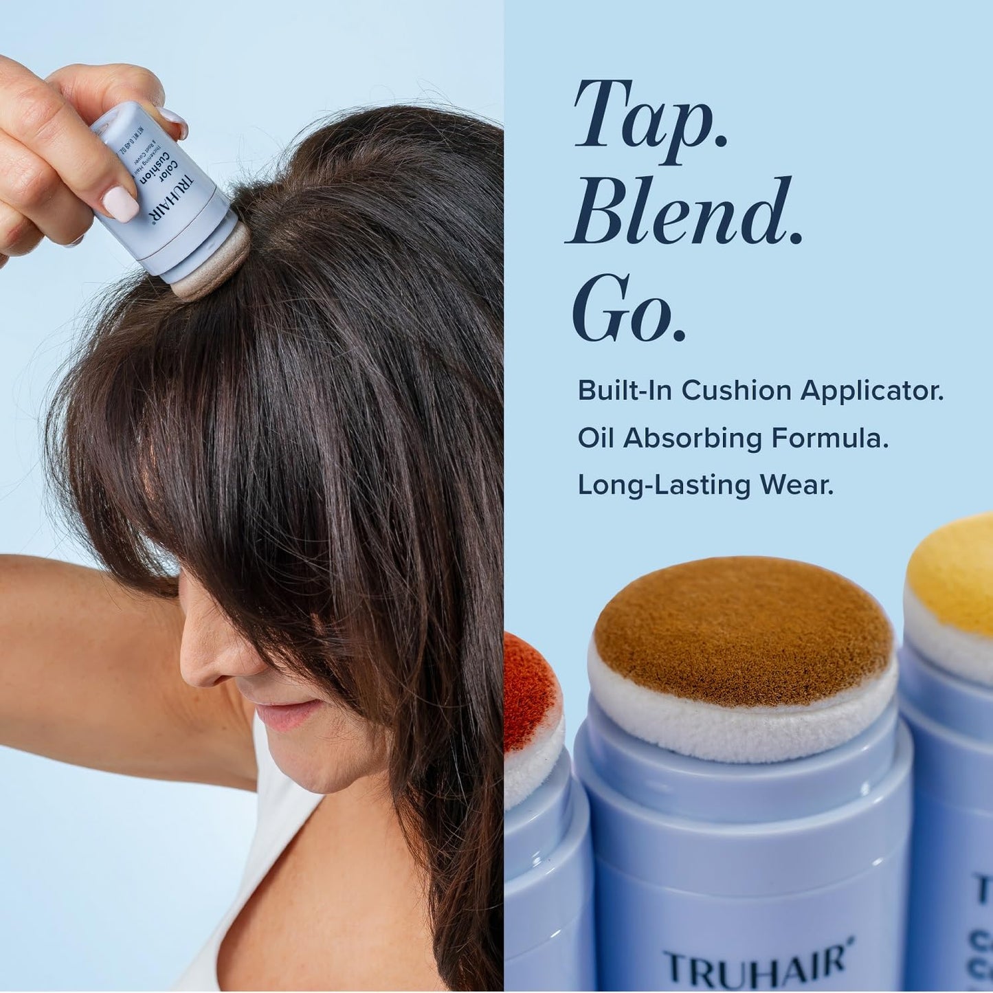 TRUHAIR Color Cushion Thickening Hair Filler & Root Cover Up Powder - Oil Absorbing Hair Fibers for Thinning Hair - Instant Volume, Gray Coverage