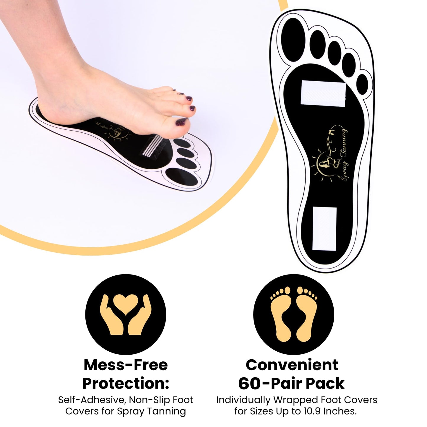 60 Pairs(120 Feets) Disposable Black Tanning Feet Pads Sunless Airbrush Spray Tent Protect Foot Shaped Spray Tan Sandals